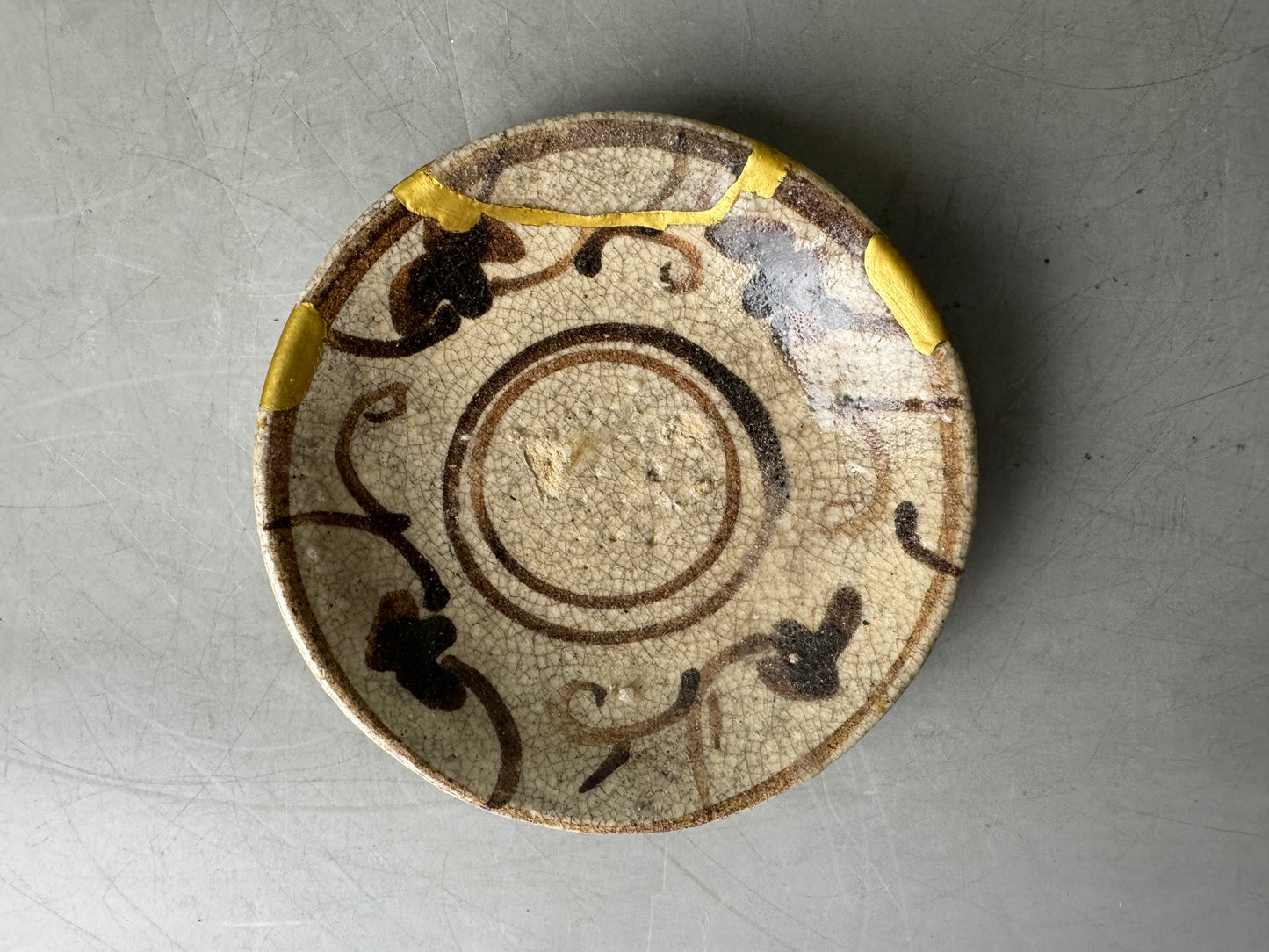 Y9036 DISH Shino-ware small plate kintsugi Japan antique tableware kitchen