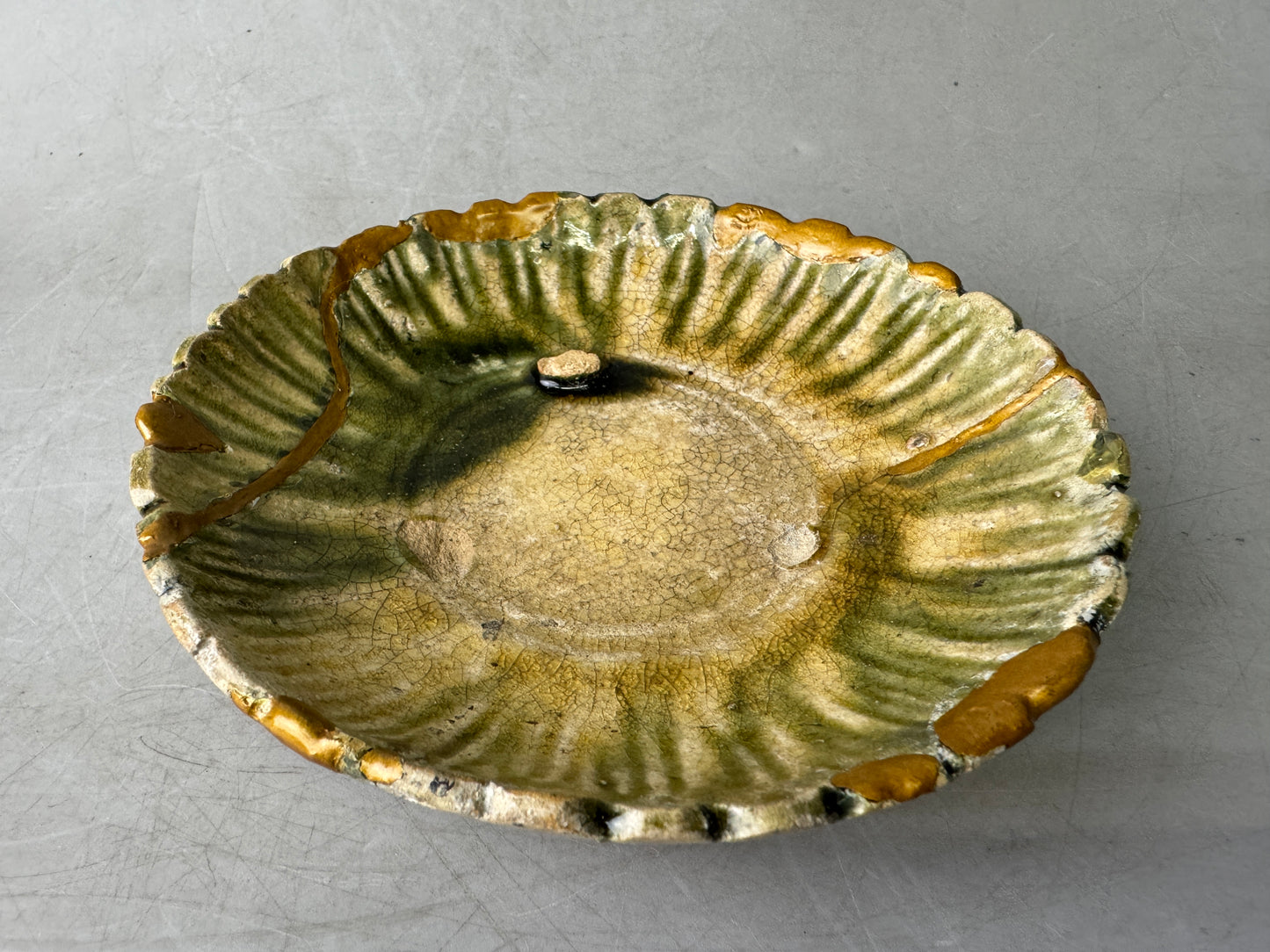 Y9037 DISH Oribe-ware small plate kintsugi Japan antique tableware kitchen