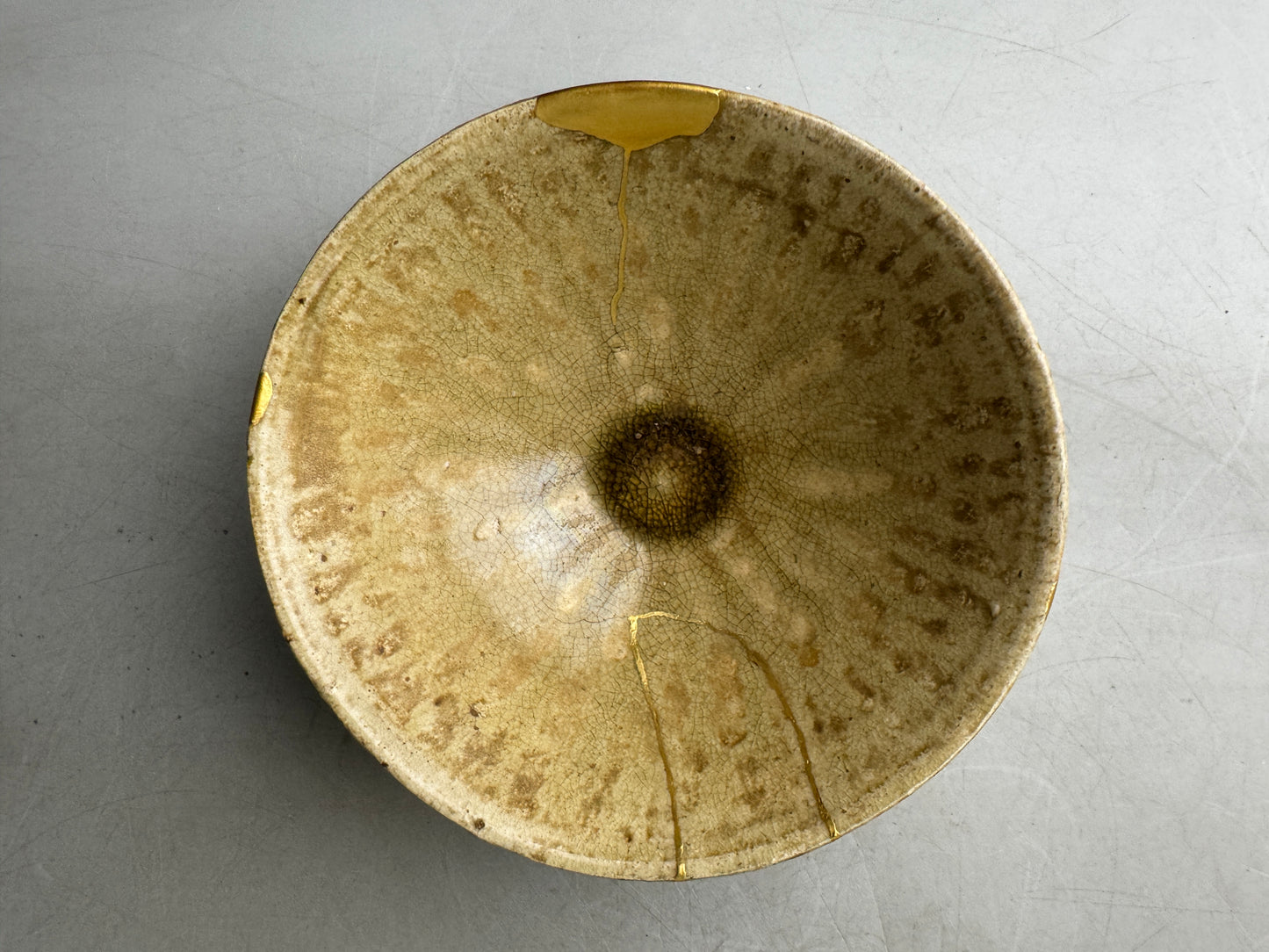 Y9040 CHAWAN Koseto-ware flat bowl kintsugi box Japan antique tea ceremony cup