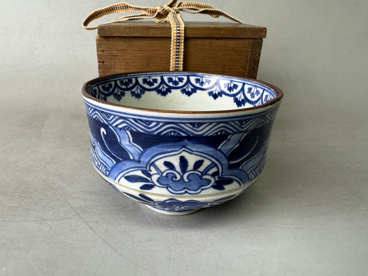 Y9041 CHAWAN Shonzui bowl box underglaze blue Japan antique tea ceremony pottery