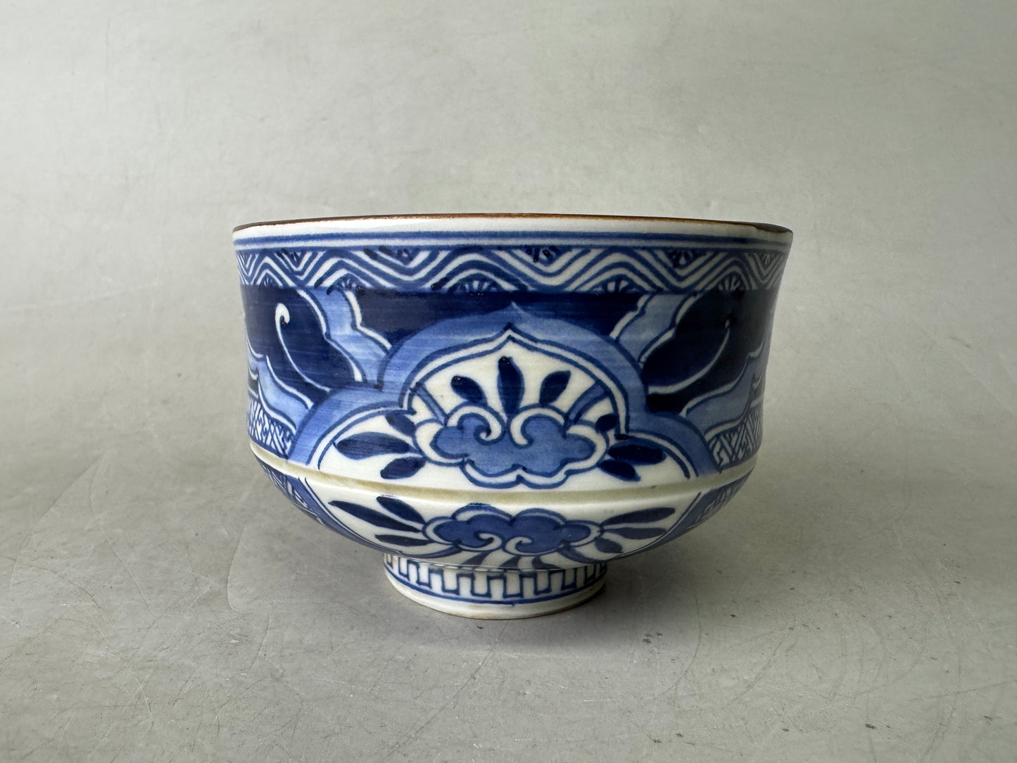 Y9041 CHAWAN Shonzui bowl box underglaze blue Japan antique tea ceremony pottery