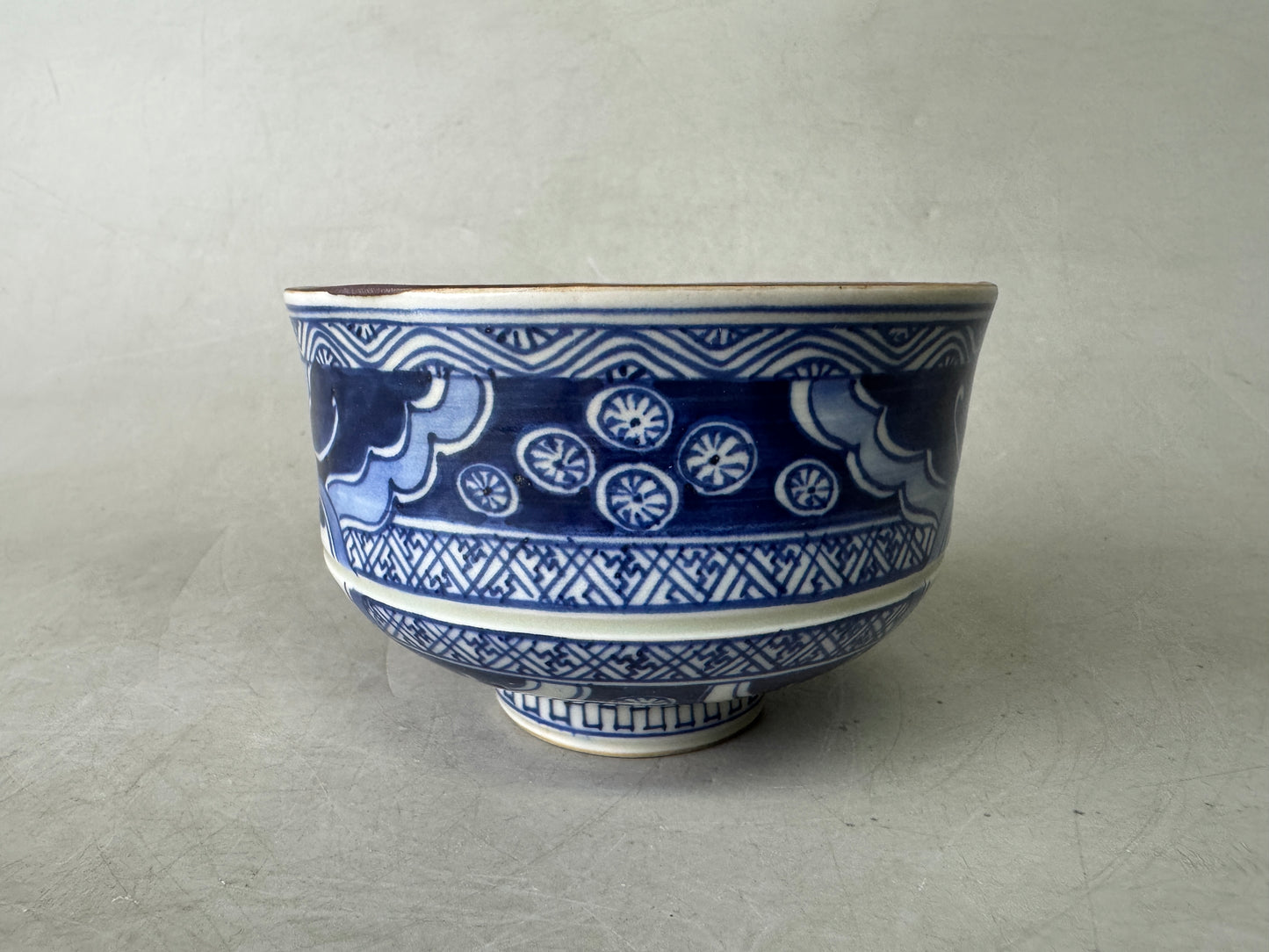 Y9041 CHAWAN Shonzui bowl box underglaze blue Japan antique tea ceremony pottery
