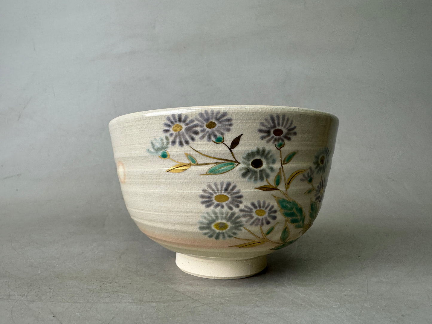 Y9043 CHAWAN Kyo-ware bowl signed box Japan antique tea ceremony pottery cup