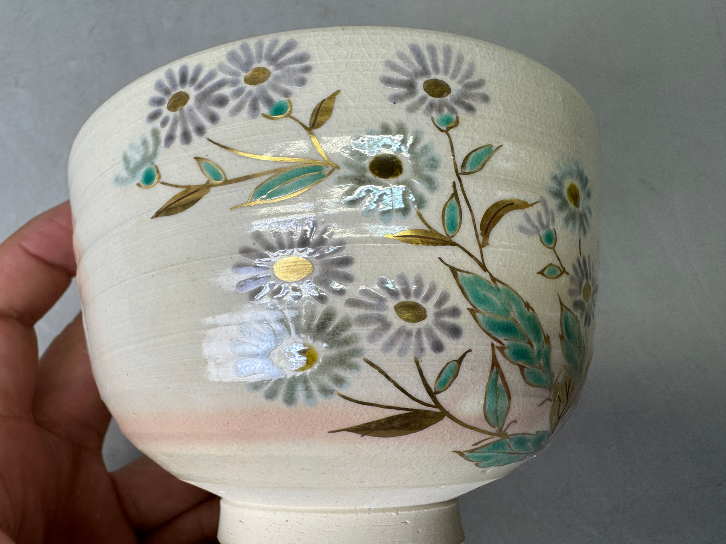 Y9043 CHAWAN Kyo-ware bowl signed box Japan antique tea ceremony pottery cup