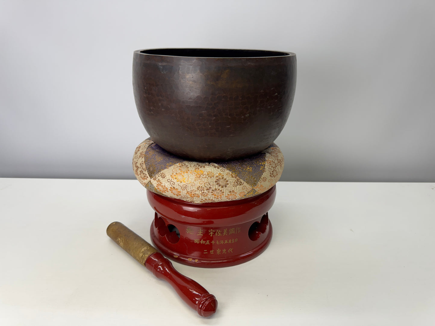 Y9047 ORIN Copper bell stand signed Japan Buddhist antique temple Buddhism