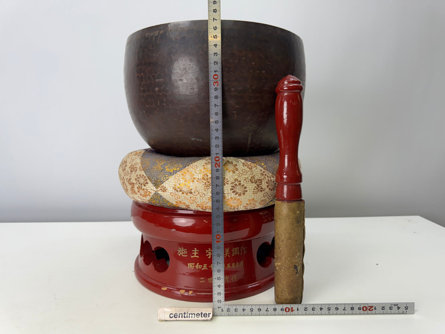 Y9047 ORIN Copper bell stand signed Japan Buddhist antique temple Buddhism