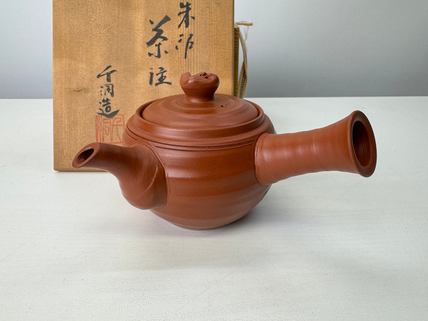 Y9058 KYUSU Tokoname-ware teapot pot signed box Japan antique Sencha tea