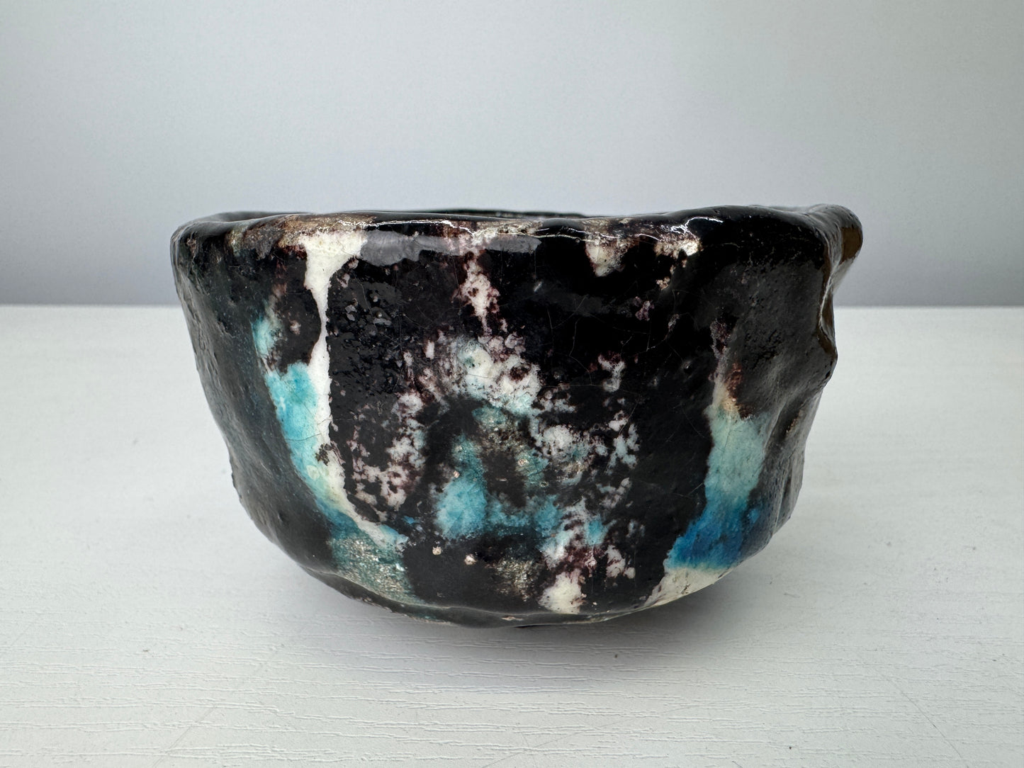 Y9059 CHAWAN Raku-ware bowl signed box Japan antique tea ceremony pottery cup
