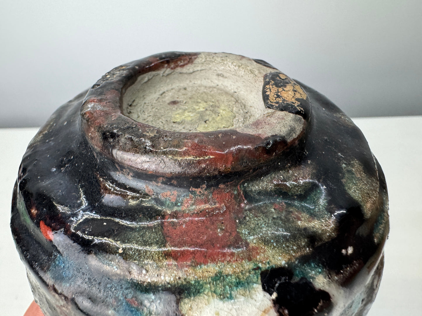 Y9059 CHAWAN Raku-ware bowl signed box Japan antique tea ceremony pottery cup