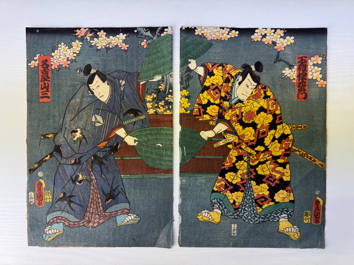 Y9067 WOODBLOCK PRINT Toyokuni diptych Actor Japan Ukiyoe antique document art