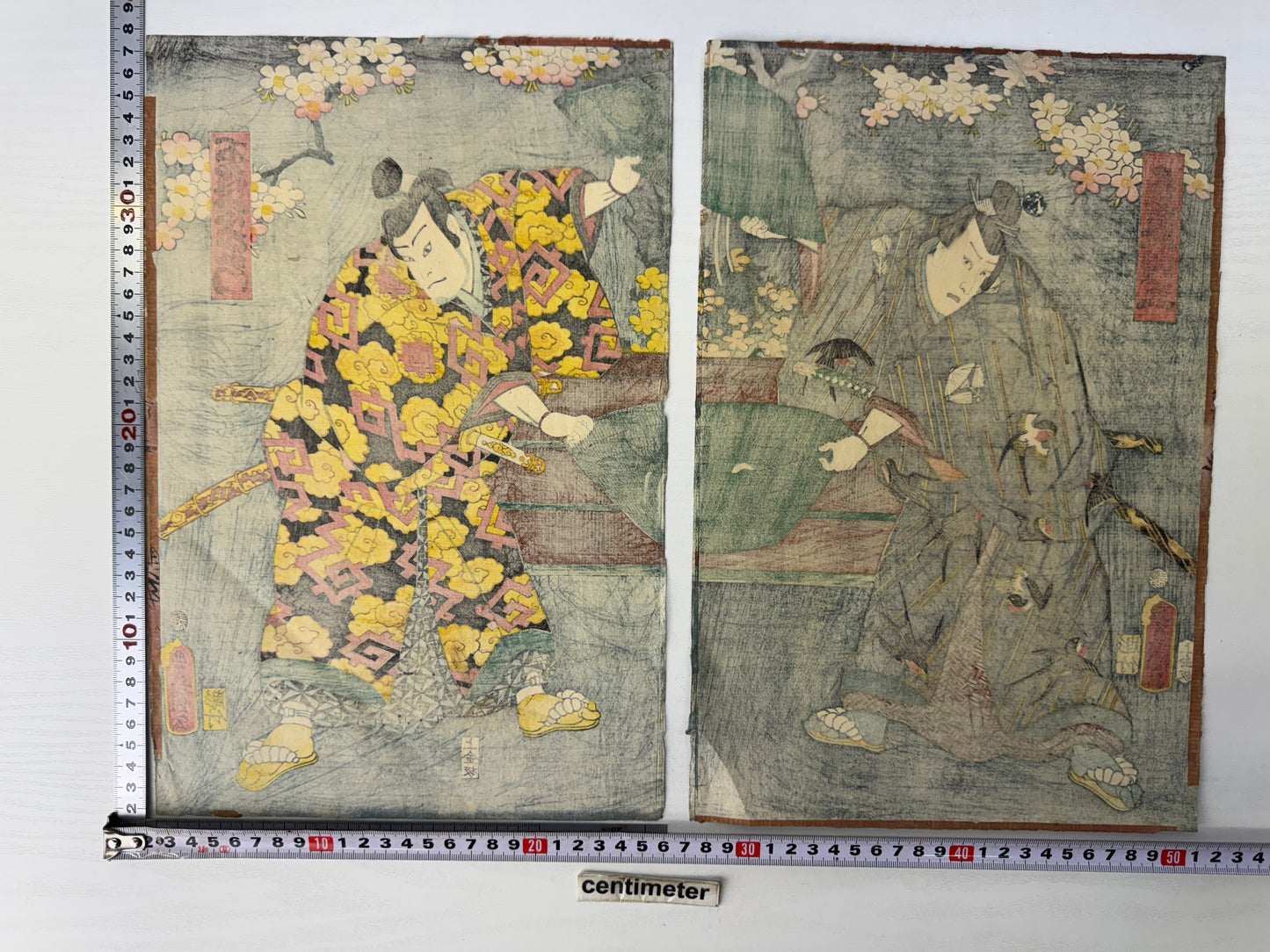 Y9067 WOODBLOCK PRINT Toyokuni diptych Actor Japan Ukiyoe antique document art