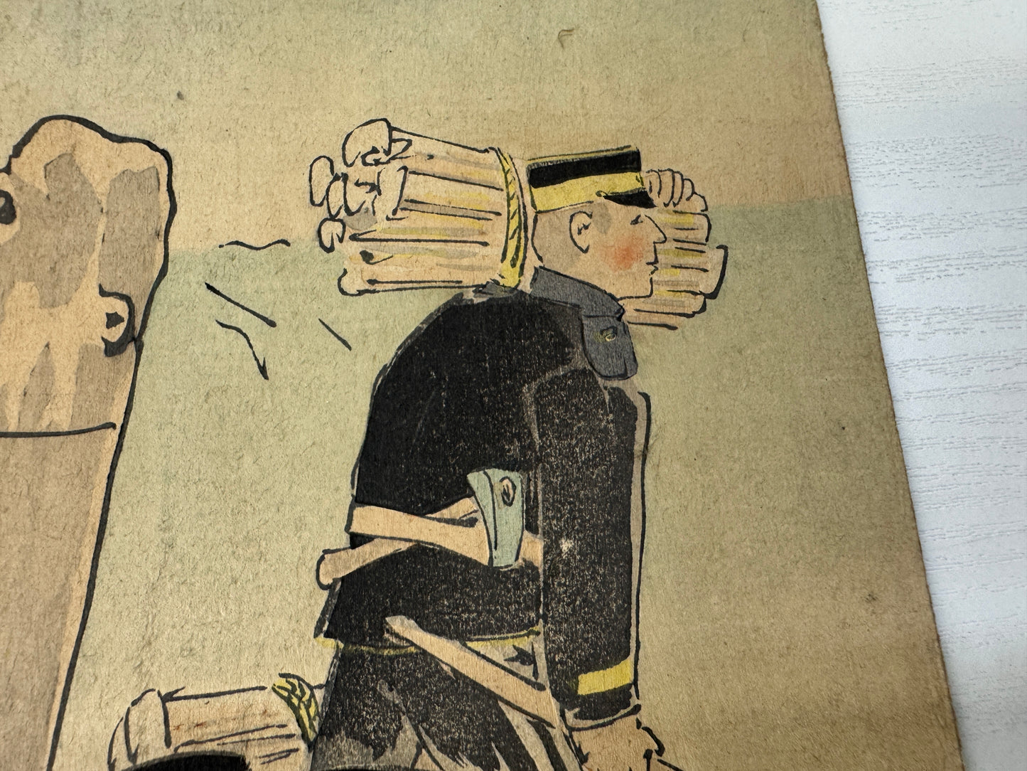 Y9069 WOODBLOCK PRINT Kiyochika War single piece backing Japan Ukiyoe antique
