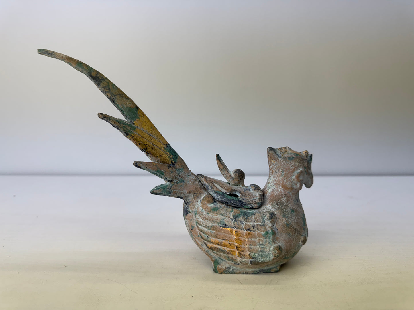 Y9080 KOURO metal Phoenix stand Japan antique Incense Burner fragrance aroma