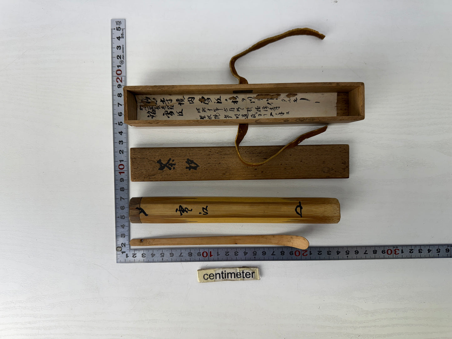 Y9082 CHASHAKU wooden scoop spoon signed box Japan Tea Ceremony utensil antique