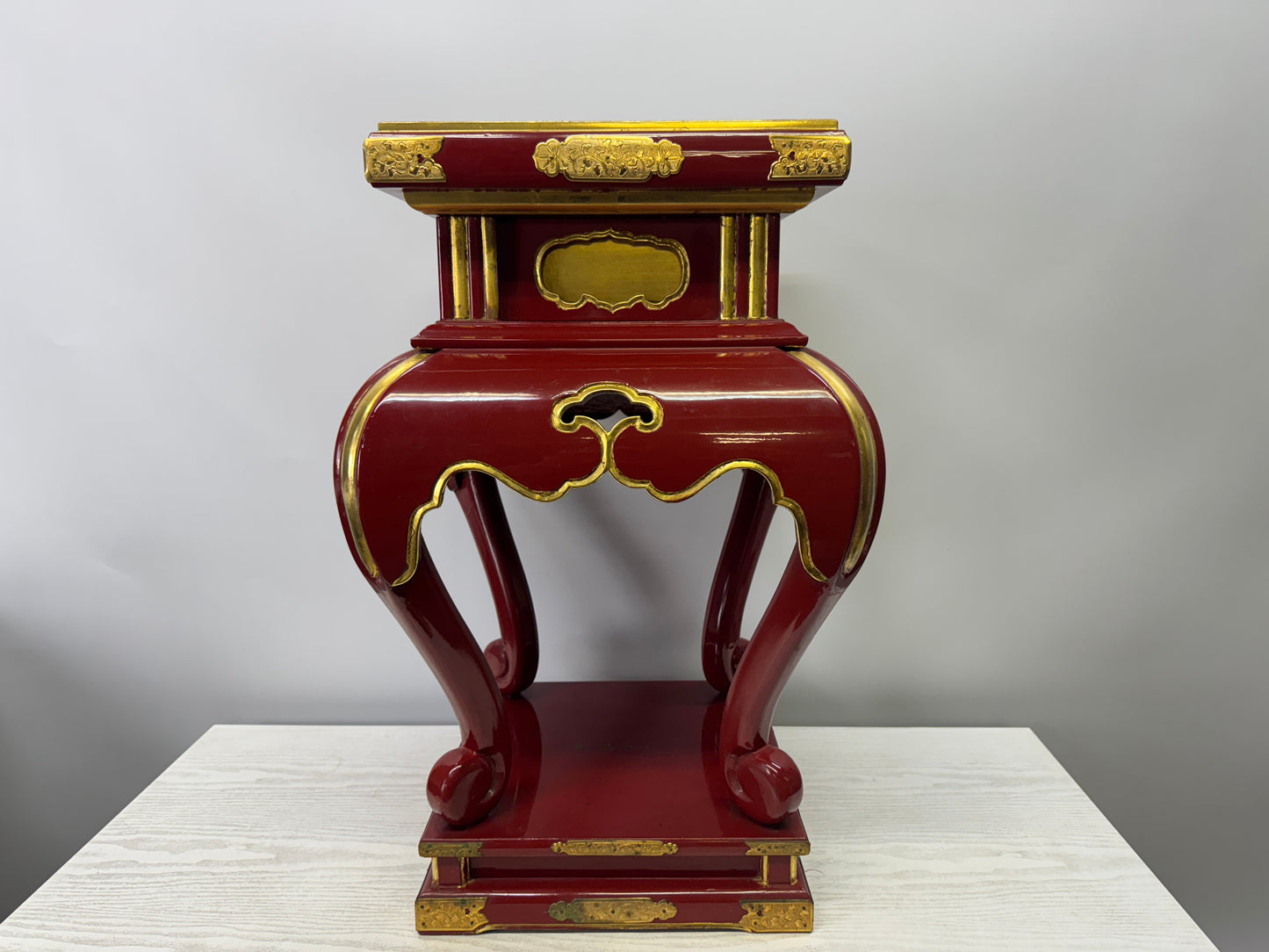 Y9086 Buddhist Altar Equipment Vermilion lacquer table Japan antique Buddhism