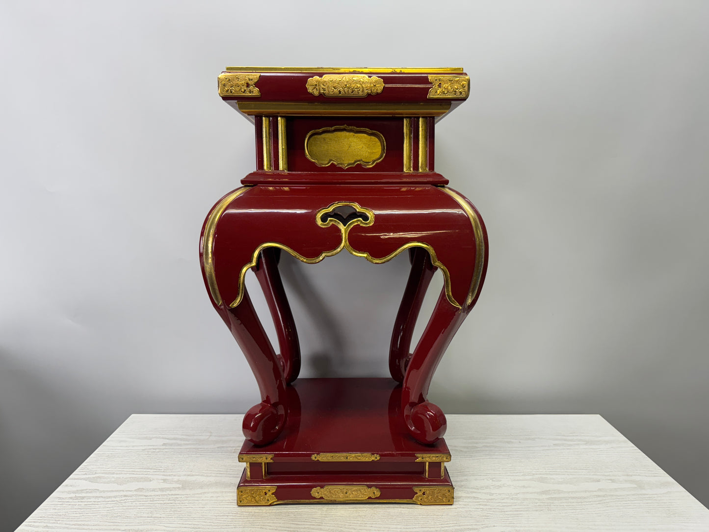Y9086 Buddhist Altar Equipment Vermilion lacquer table Japan antique Buddhism