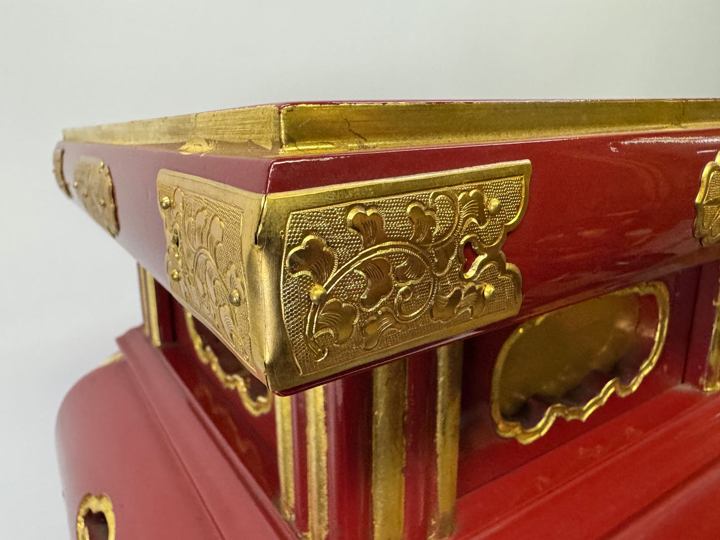 Y9086 Buddhist Altar Equipment Vermilion lacquer table Japan antique Buddhism