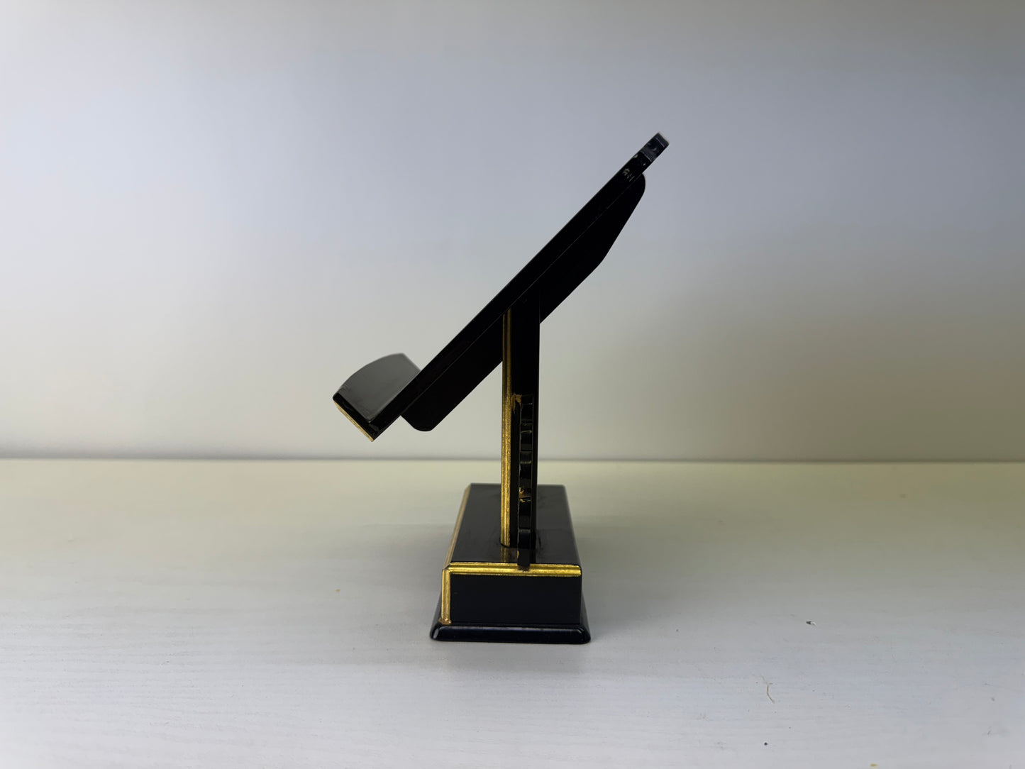 Y9087 Buddhist Altar Kakocho stand black lacquer gold rim Japan antique Buddhism