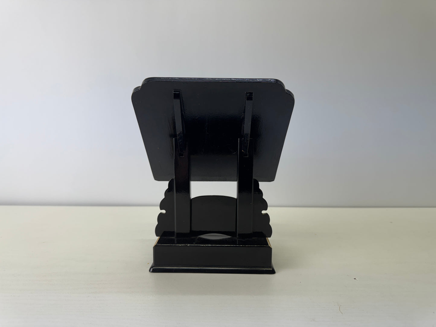 Y9087 Buddhist Altar Kakocho stand black lacquer gold rim Japan antique Buddhism