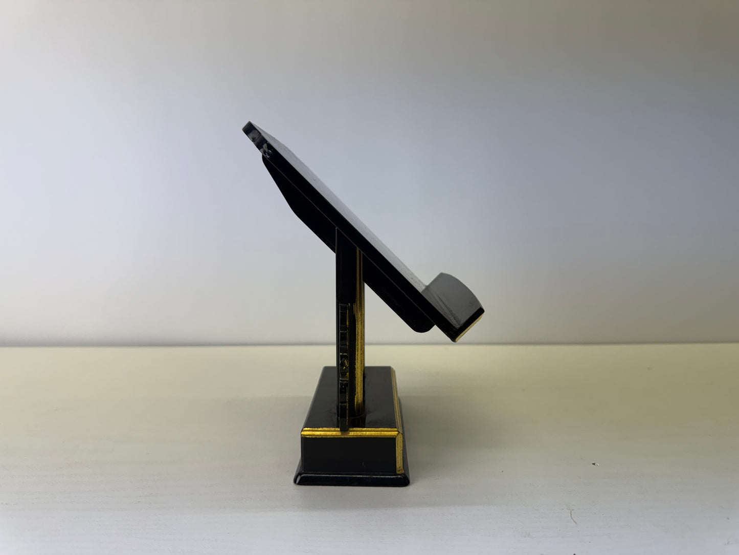 Y9087 Buddhist Altar Kakocho stand black lacquer gold rim Japan antique Buddhism