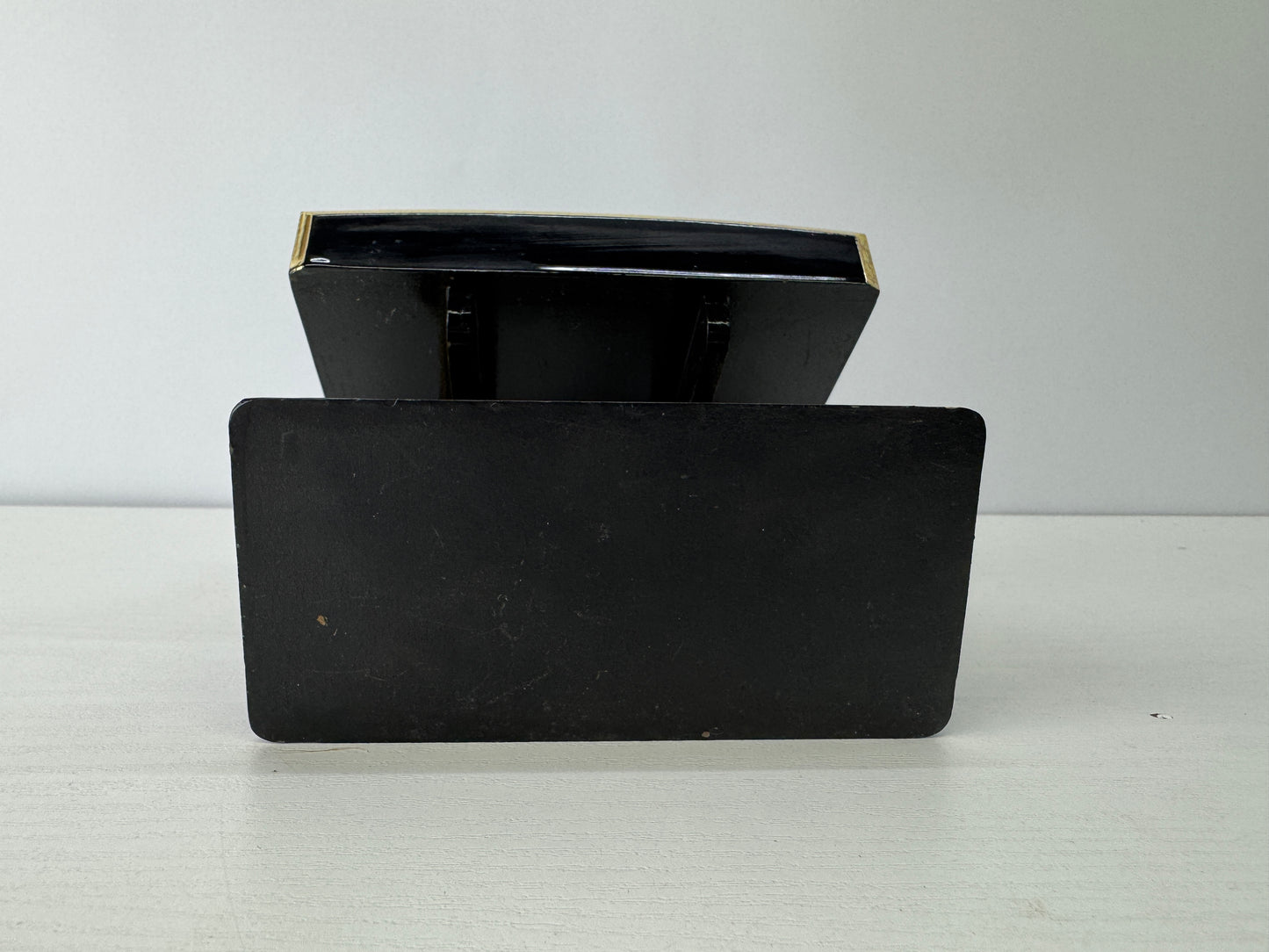 Y9087 Buddhist Altar Kakocho stand black lacquer gold rim Japan antique Buddhism