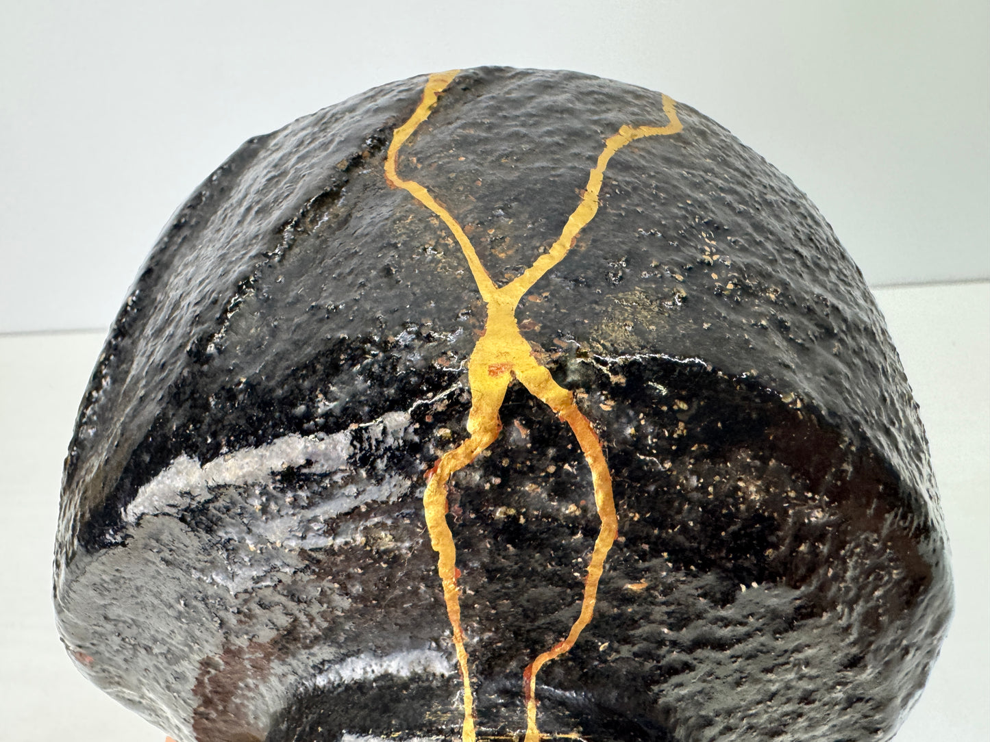 Y9093 CHAWAN Raku-ware black bowl signed box kintsugi Japan antique tea ceremony