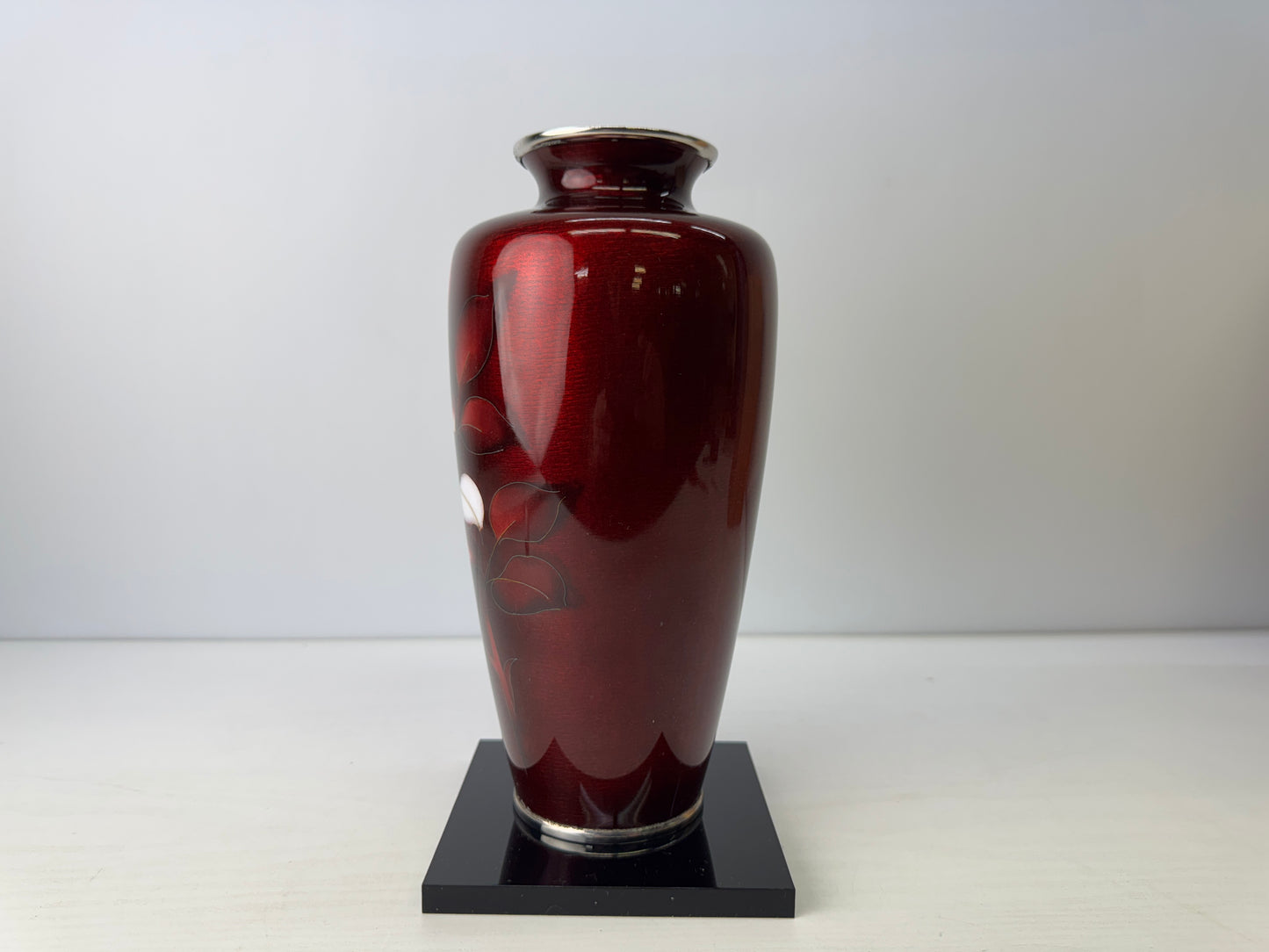 Y9099 FLOWER VASE Cloisonne Rose signed box Japan ikebana floral arrangement
