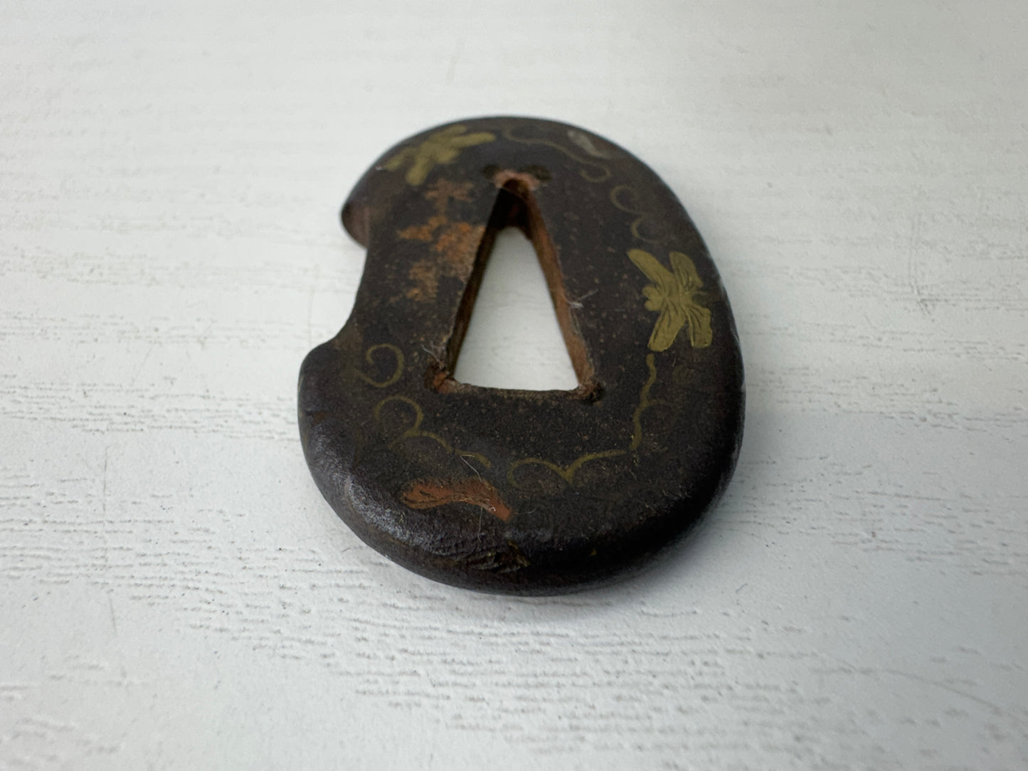 Y9101 TSUBA Iron sword guard brass inlay Japan samurai katana koshirae edo