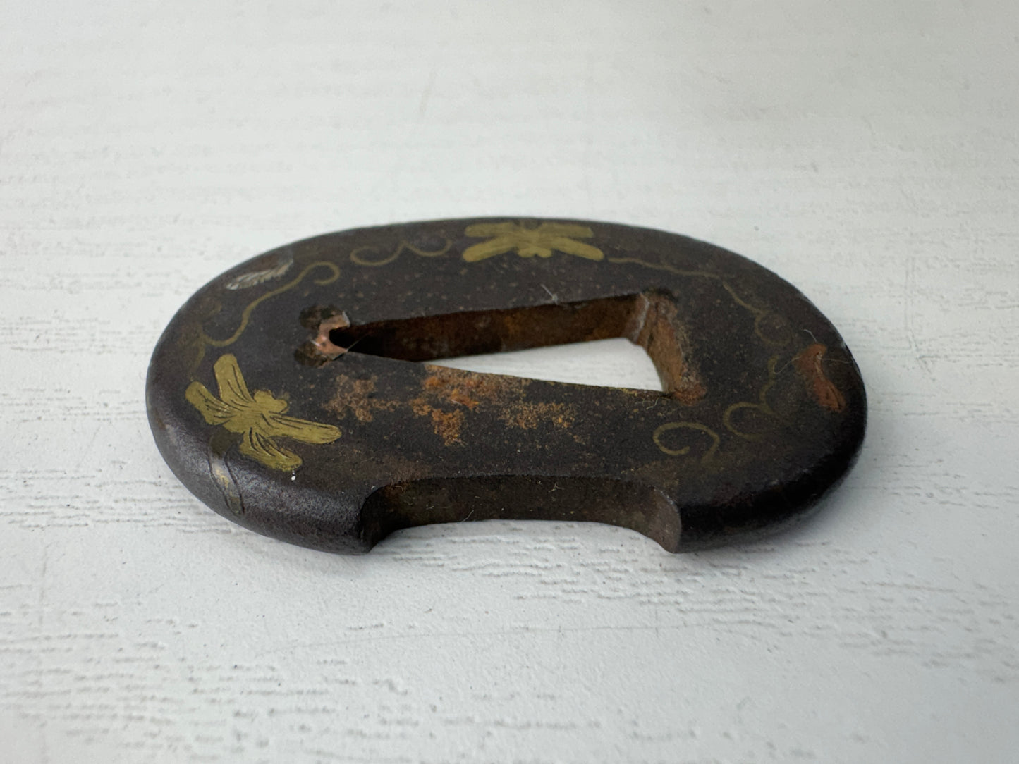 Y9101 TSUBA Iron sword guard brass inlay Japan samurai katana koshirae edo