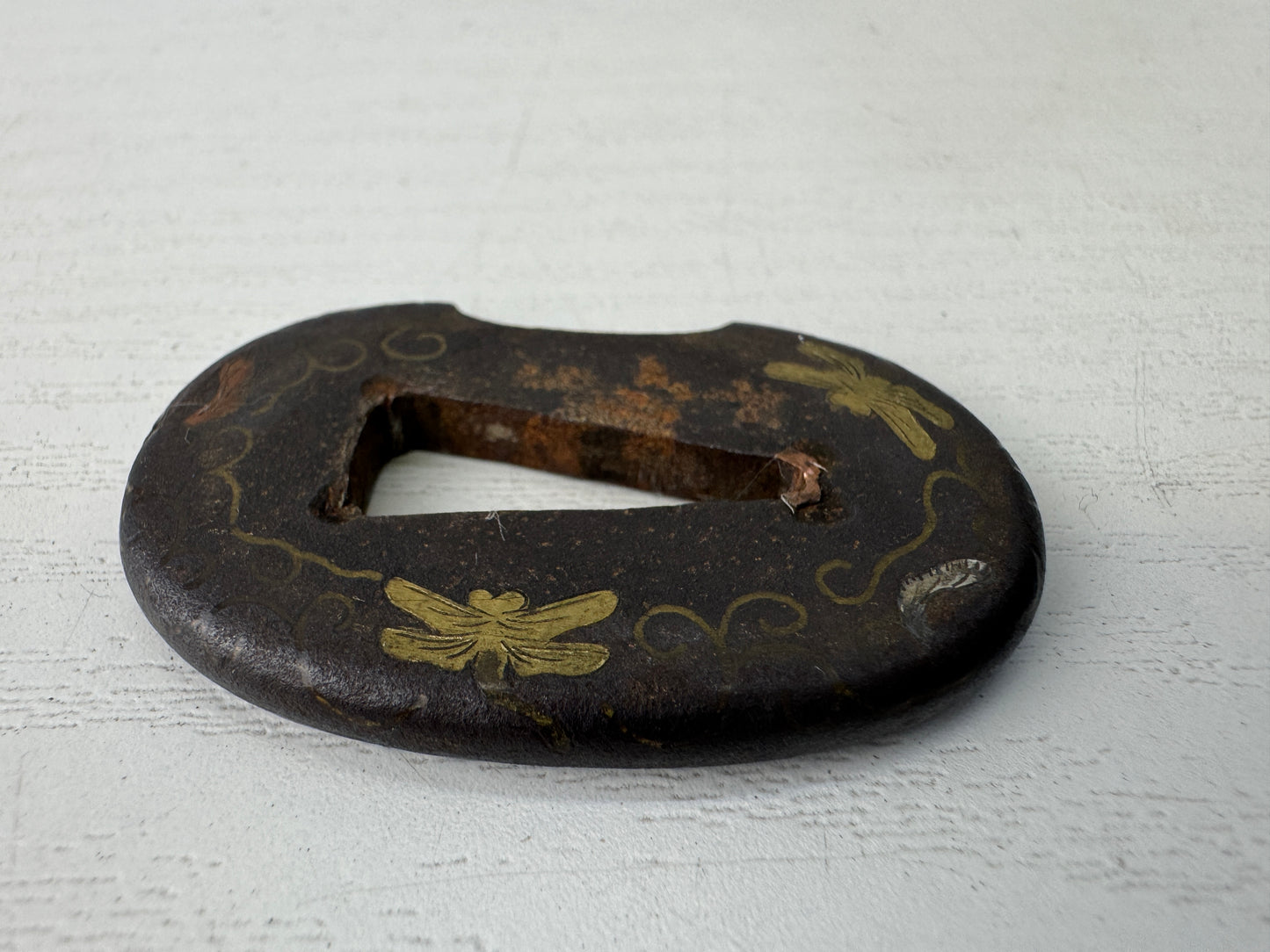 Y9101 TSUBA Iron sword guard brass inlay Japan samurai katana koshirae edo