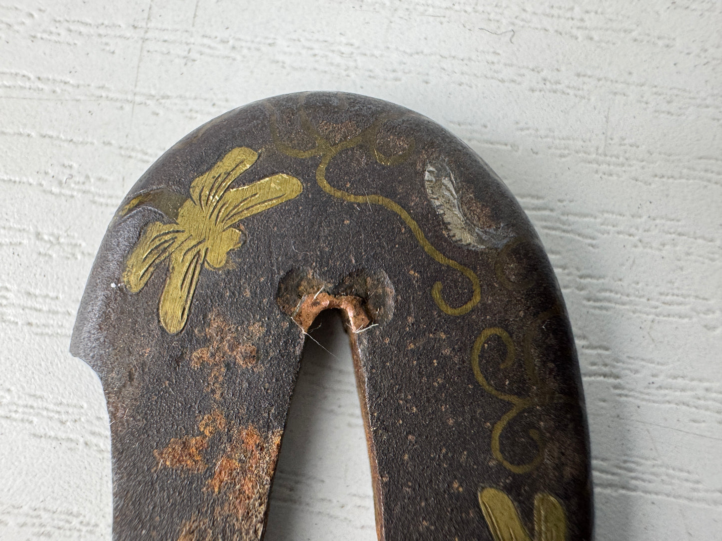 Y9101 TSUBA Iron sword guard brass inlay Japan samurai katana koshirae edo