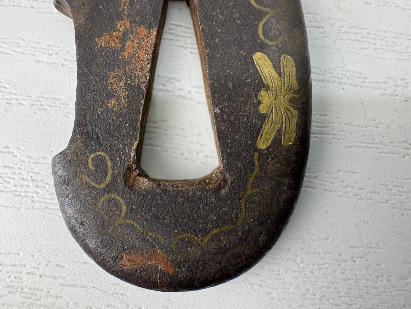 Y9101 TSUBA Iron sword guard brass inlay Japan samurai katana koshirae edo