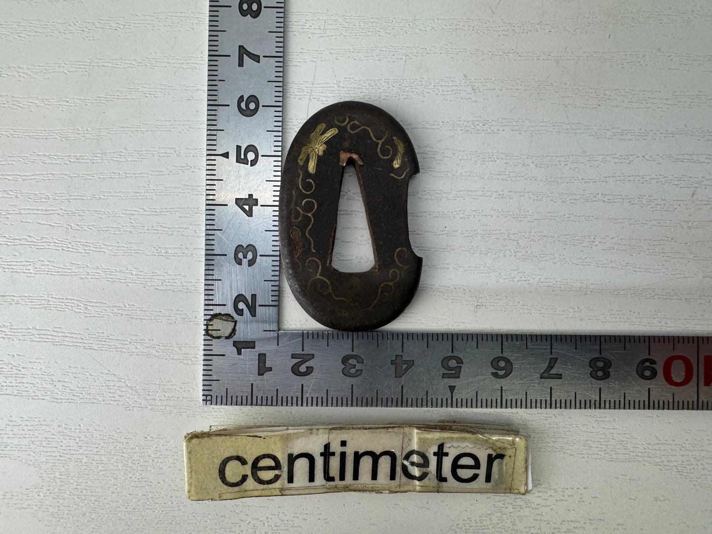 Y9101 TSUBA Iron sword guard brass inlay Japan samurai katana koshirae edo