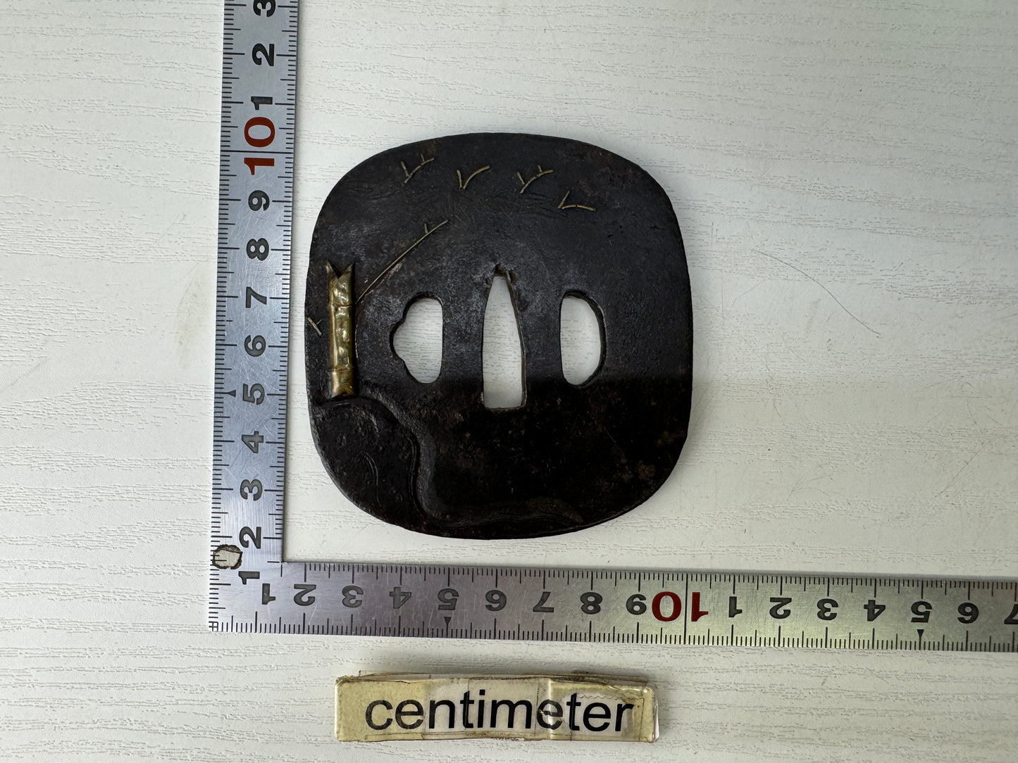 Y9103 TSUBA Iron sword guard Bamboo inlay Japan antique katana koshirae edo