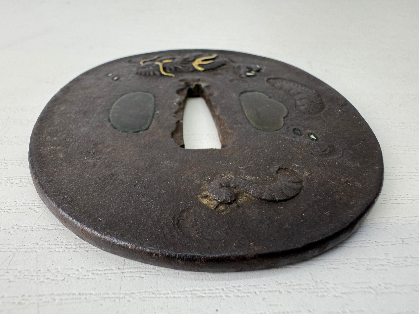 Y9104 TSUBA Iron sword guard Dragon Japan samurai katana antique koshirae edo