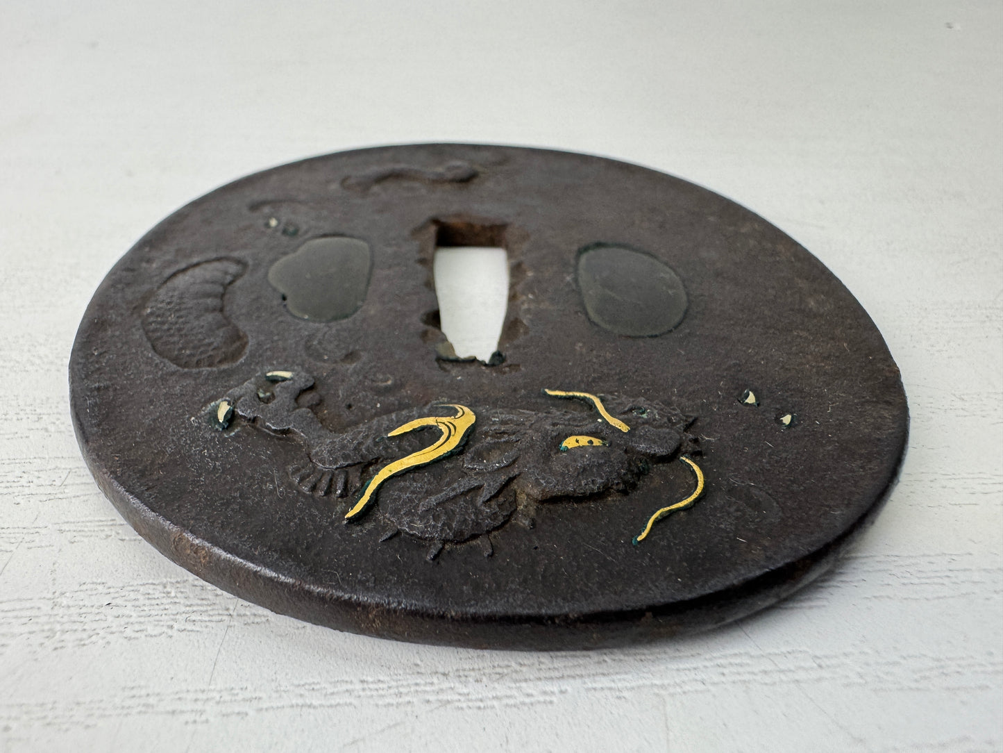 Y9104 TSUBA Iron sword guard Dragon Japan samurai katana antique koshirae edo