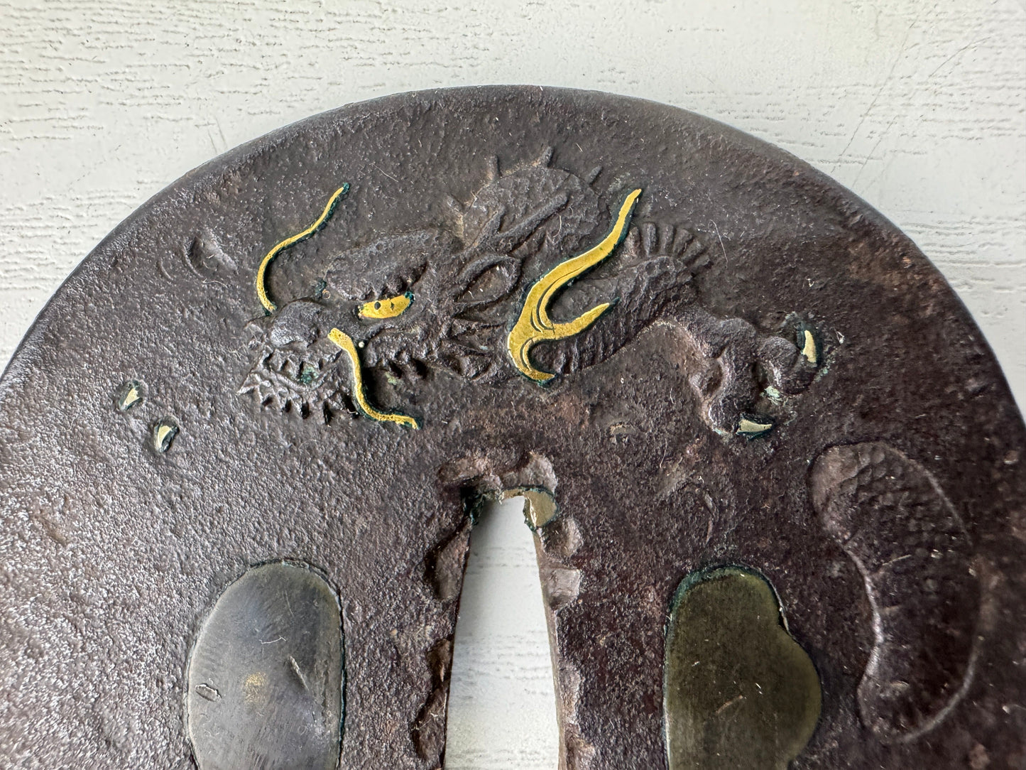 Y9104 TSUBA Iron sword guard Dragon Japan samurai katana antique koshirae edo