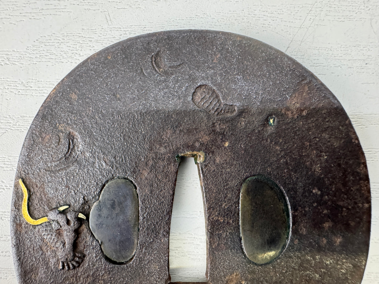 Y9104 TSUBA Iron sword guard Dragon Japan samurai katana antique koshirae edo