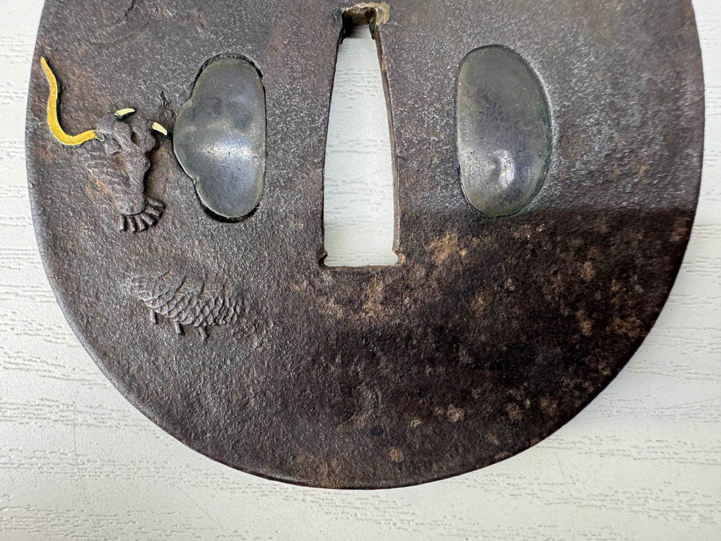 Y9104 TSUBA Iron sword guard Dragon Japan samurai katana antique koshirae edo