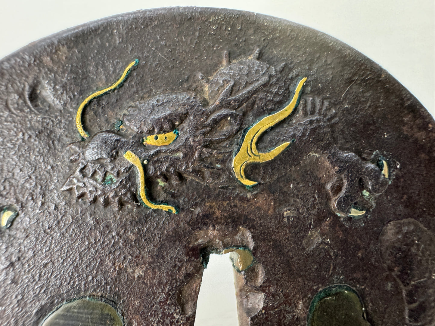 Y9104 TSUBA Iron sword guard Dragon Japan samurai katana antique koshirae edo