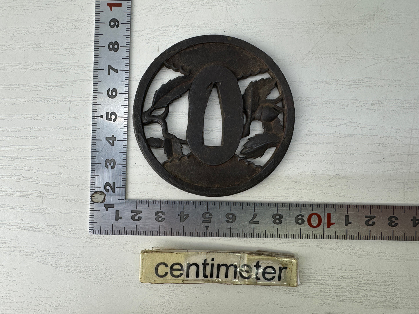 Y9105 TSUBA Iron sword guard signed Japan samurai katana antique koshirae edo