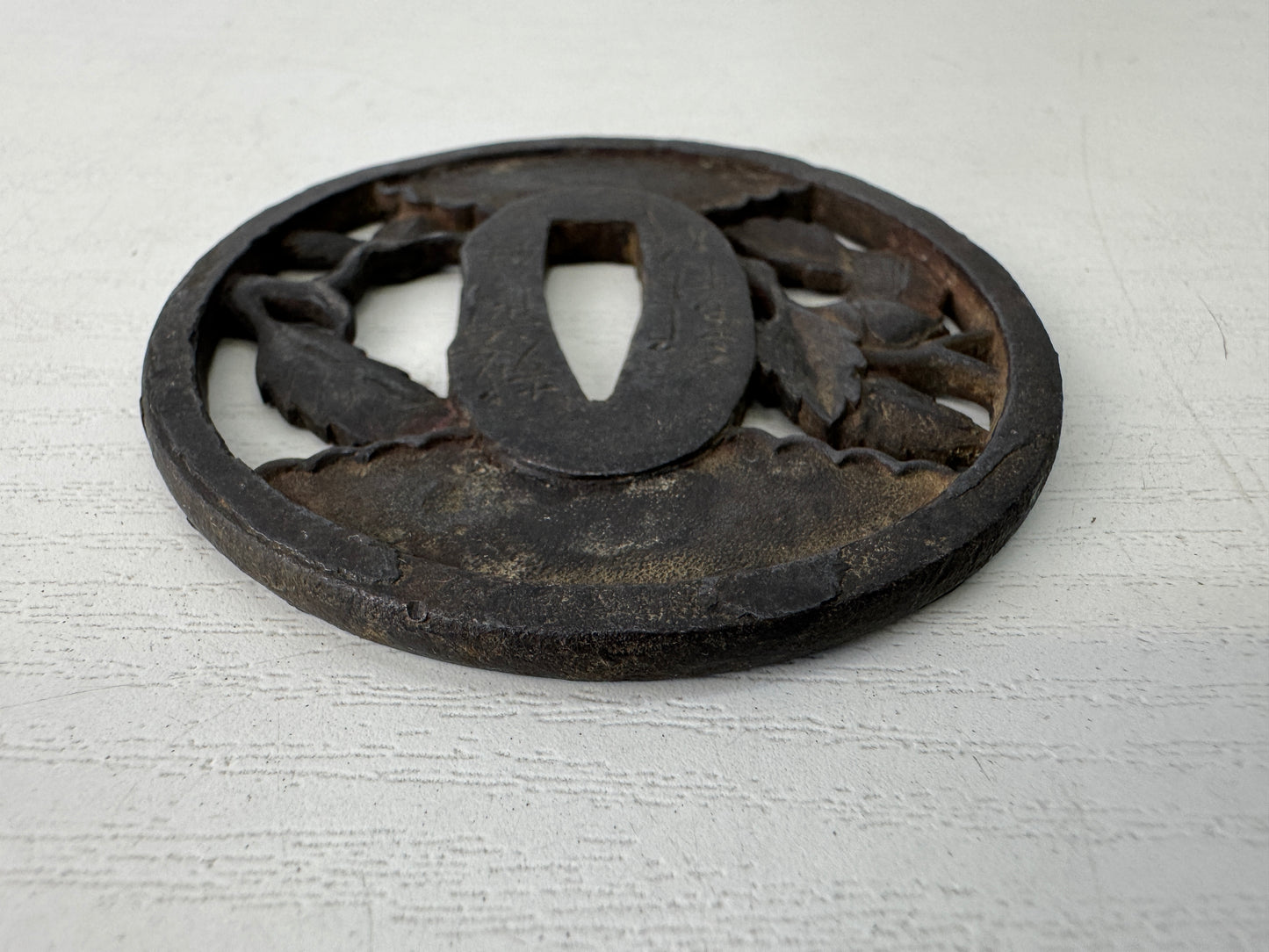 Y9105 TSUBA Iron sword guard signed Japan samurai katana antique koshirae edo