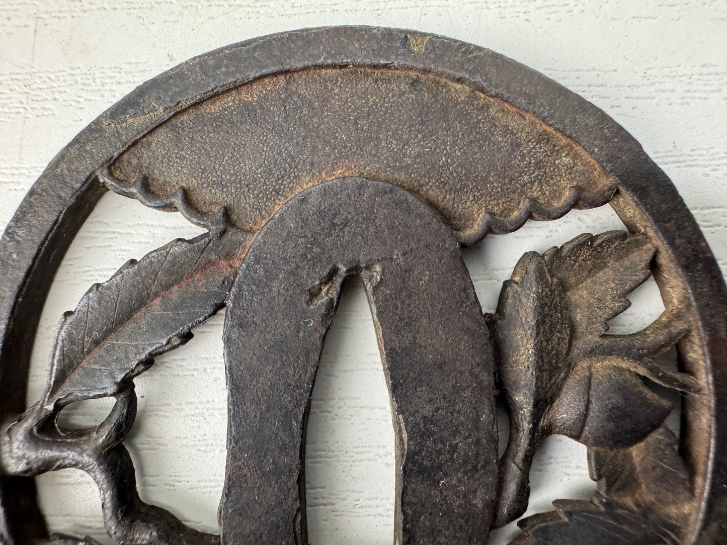 Y9105 TSUBA Iron sword guard signed Japan samurai katana antique koshirae edo