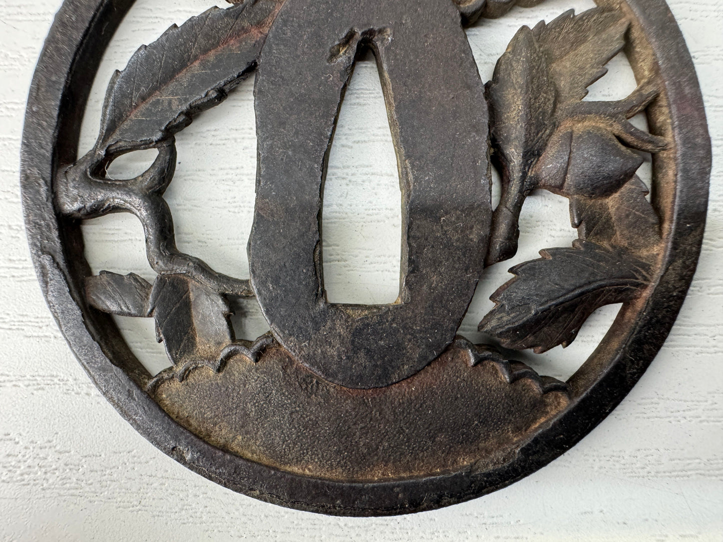 Y9105 TSUBA Iron sword guard signed Japan samurai katana antique koshirae edo