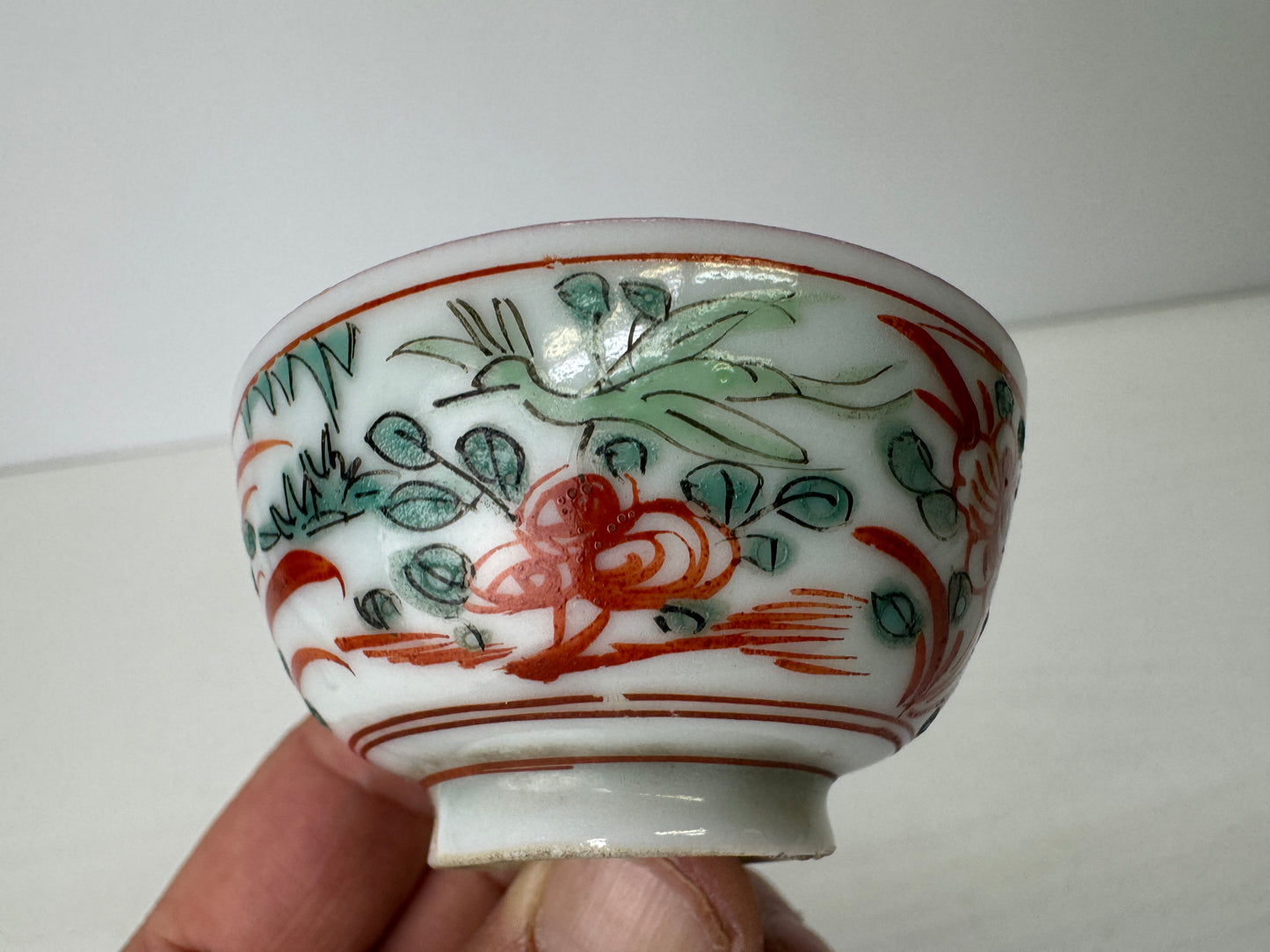 Y9114 CHAWAN Kyo-ware sake cup sakazuki kintsugi box Japan antique tableware