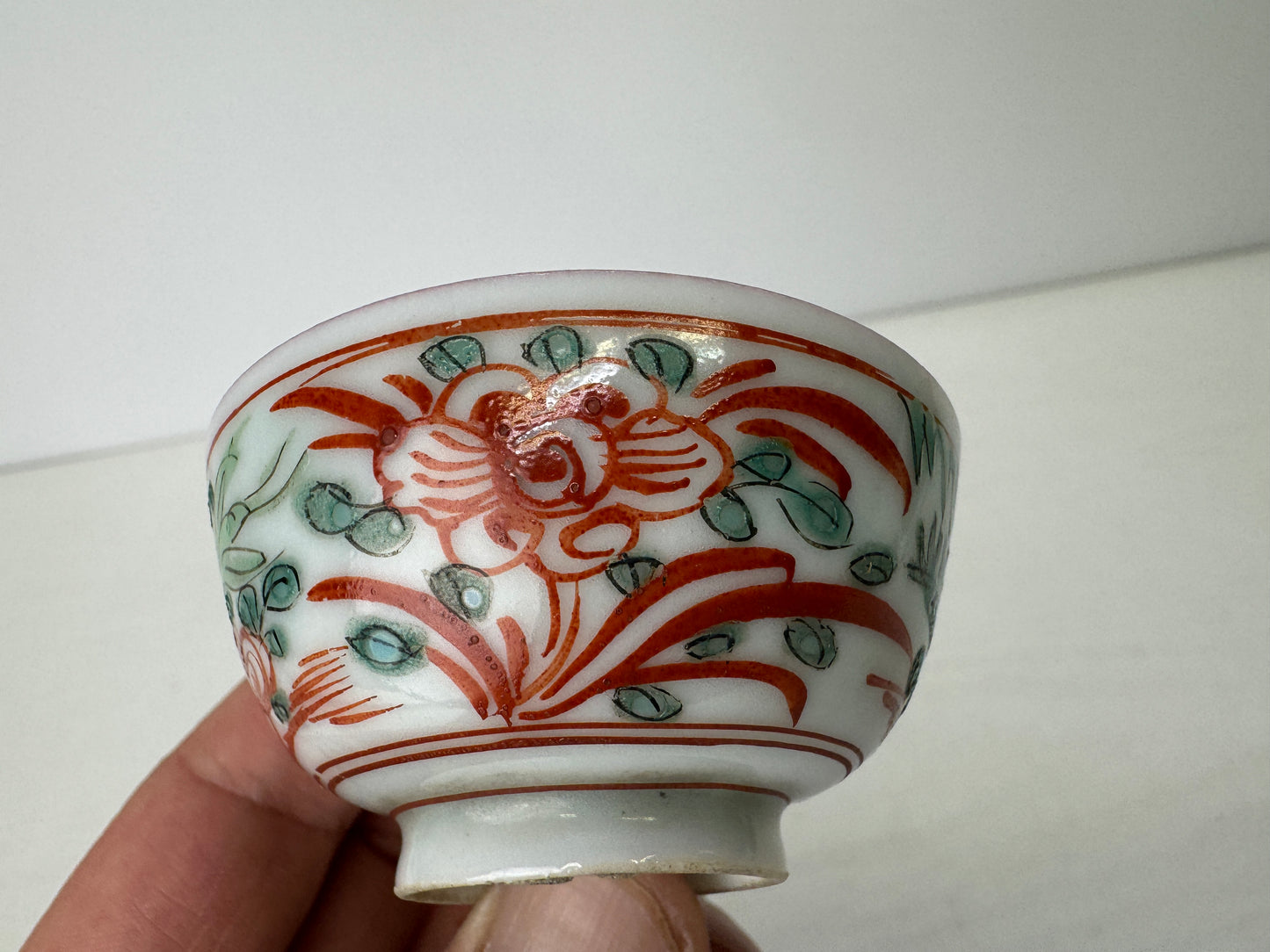 Y9114 CHAWAN Kyo-ware sake cup sakazuki kintsugi box Japan antique tableware