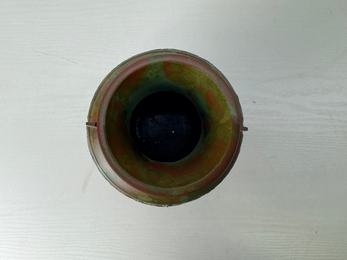 Y9116 FLOWER VASE metal Taotie motif Murashido Japan ikebana floral arrangement