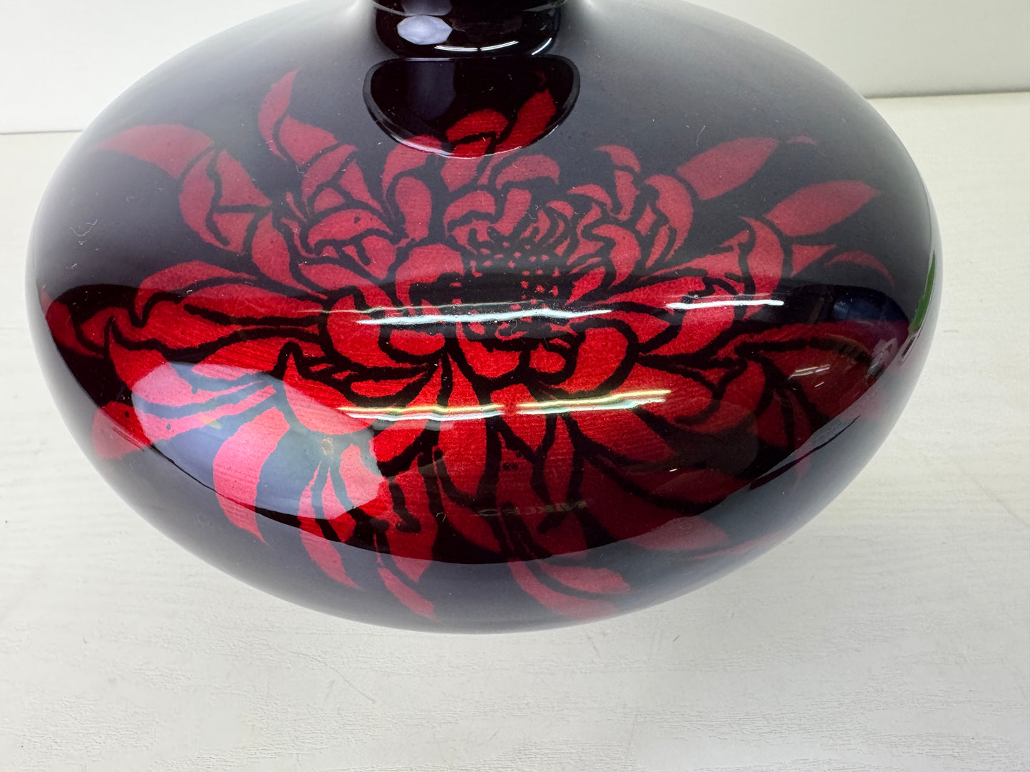 Y9119 FLOWER VASE Cloisonne Black signed box Japan ikebana floral arrangement