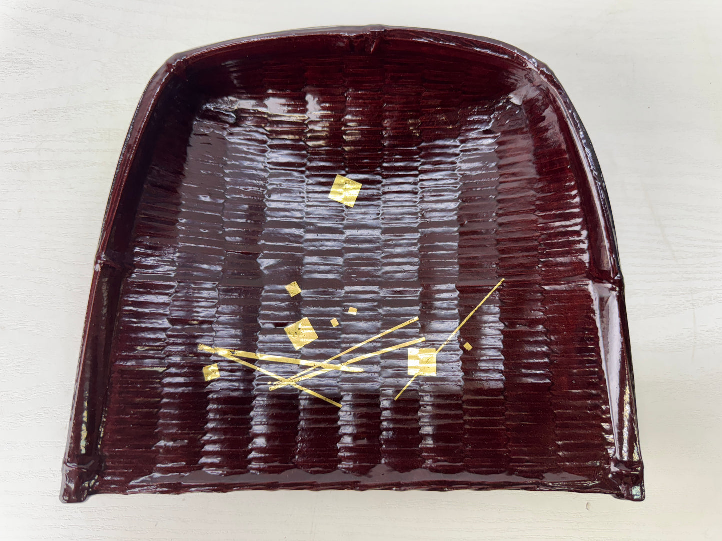 Y9121 DISH Lacquered confectionery plate signed box Japan antique tableware