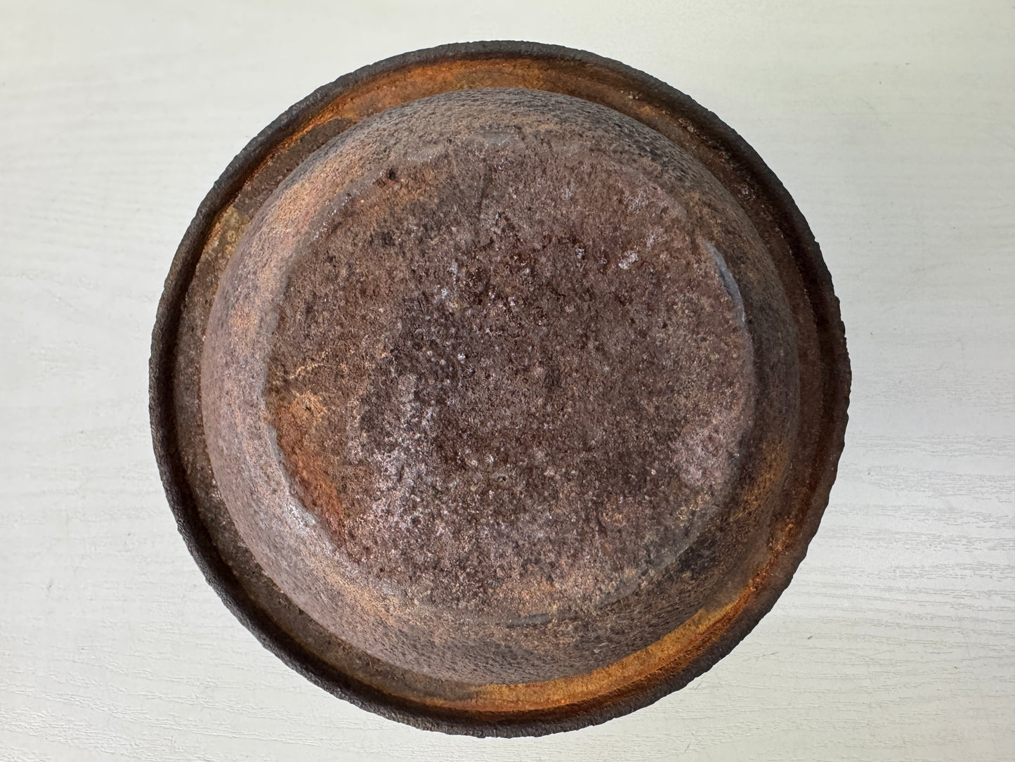 Y9123 TETSUBIN Iron kettle teapot pot Arare pattern copper lid Japan antique